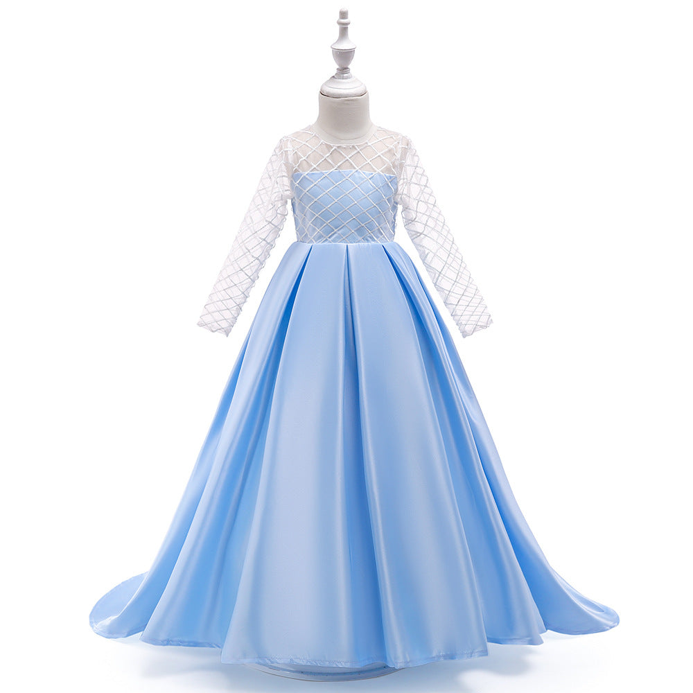 Vestido de malla de manga larga con cola para niña