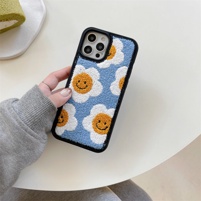 Funda de teléfono de felpa con flores creativa y sencilla