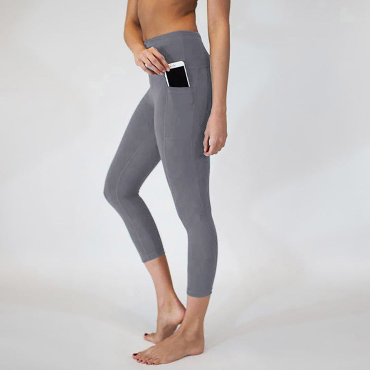 Solid color yoga pants for women with pockets