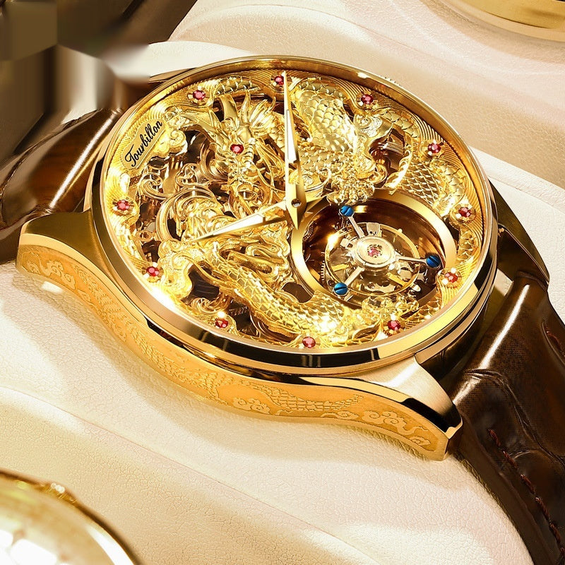 Reloj de lujo dorado resistente al agua para hombre con tourbillon