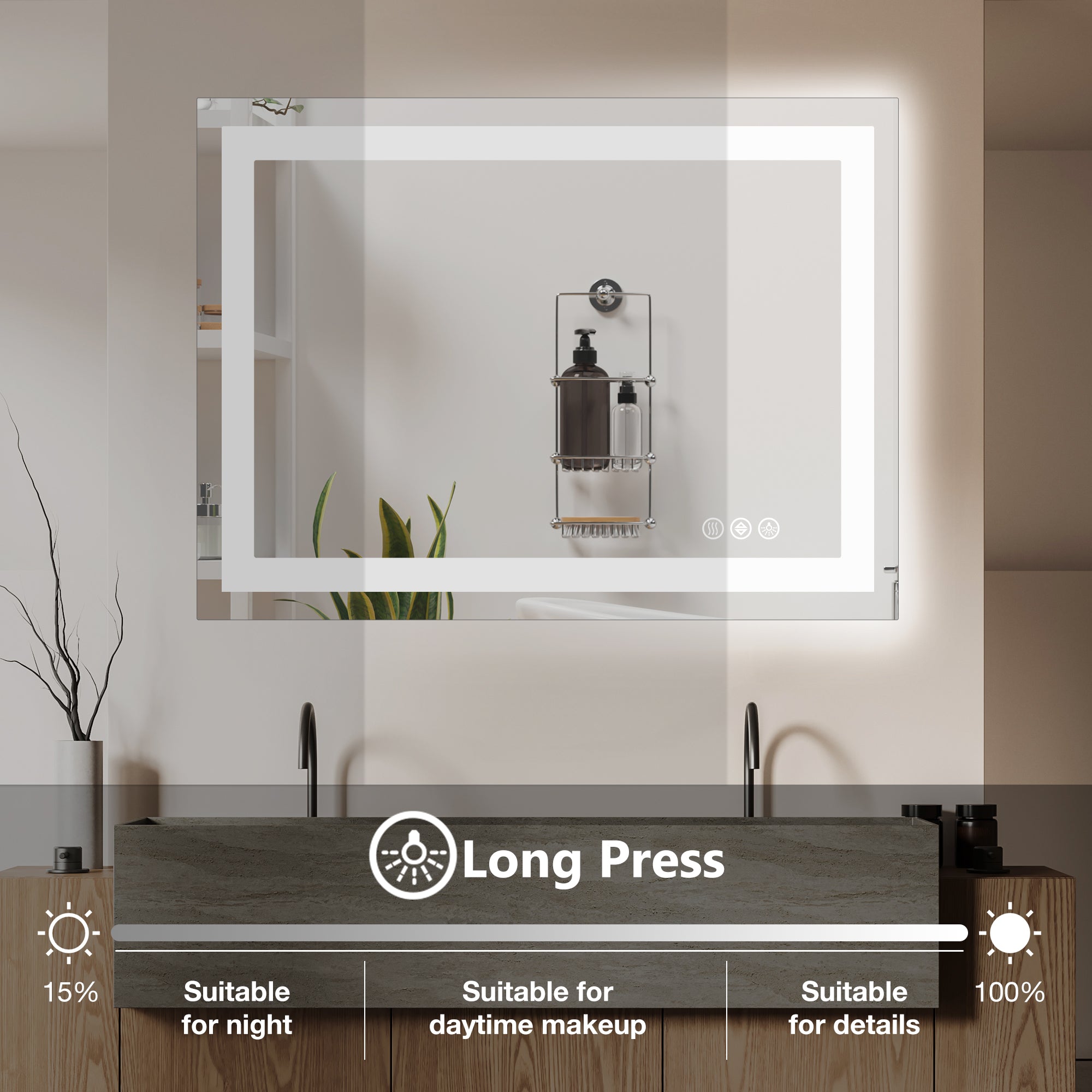 Anti-fog LED Bathroom Mirror With Dual Light Source And Three Lighting Modes