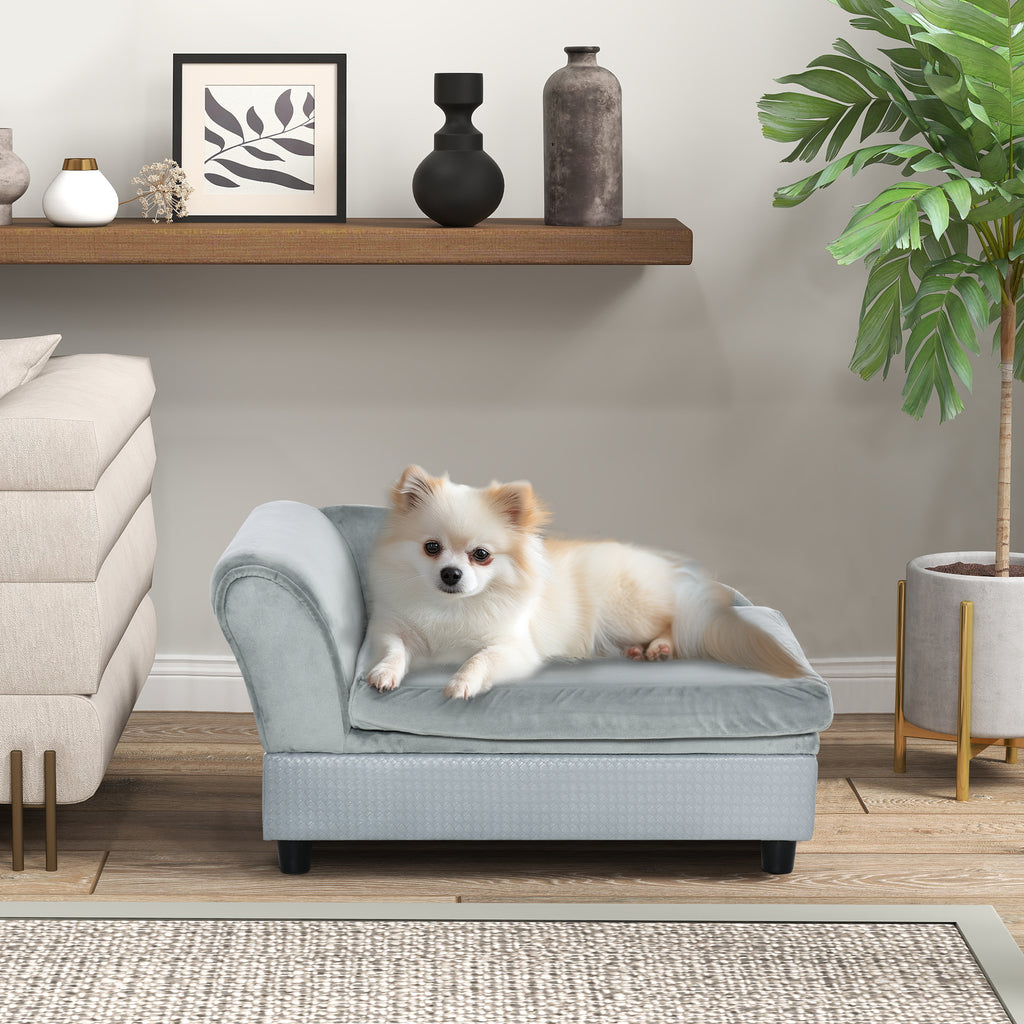 Cama de lujo para perros pequeños, con espacio de almacenamiento oculto, sofá de espuma suave, muebles modernos para mascotas, color gris