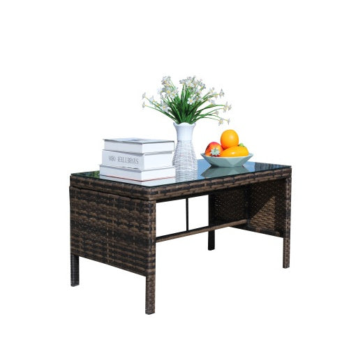 Muebles de exterior para patio, 1 mesa de centro con vidrio templado transparente