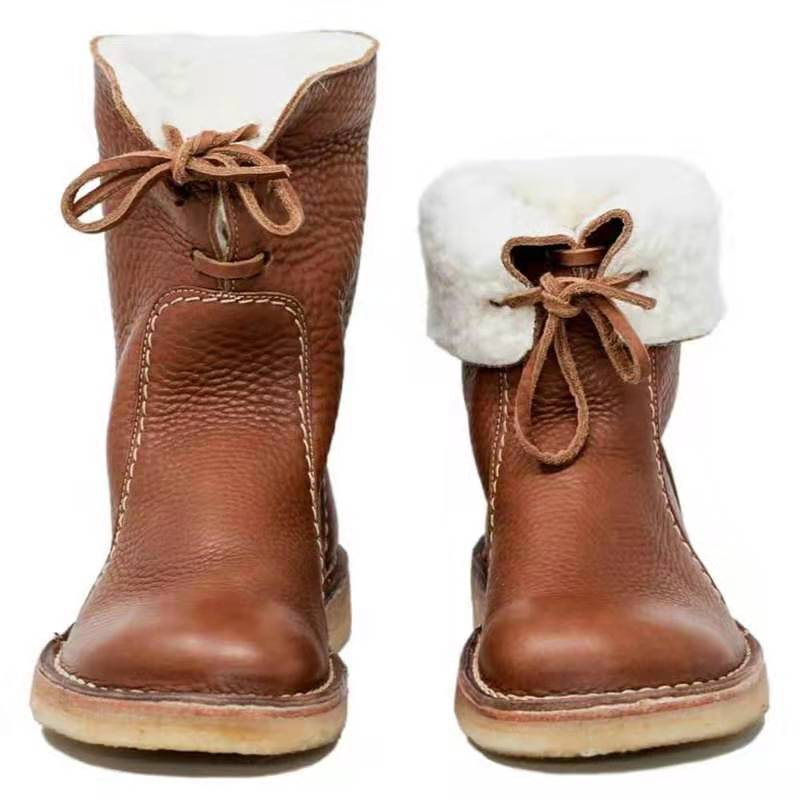 Botas de nieve para mujer, botas de invierno de piel de felpa con cordones para mujer