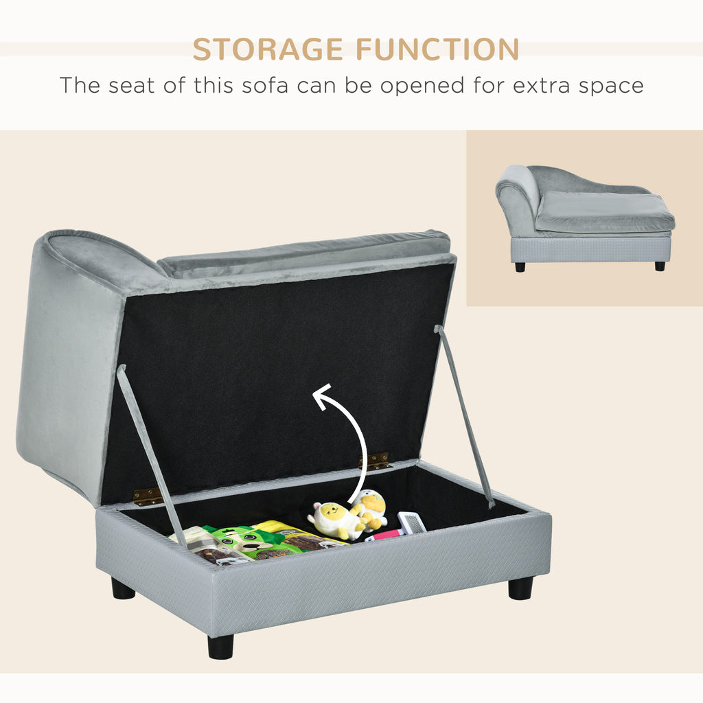 Cama de lujo para perros pequeños, con espacio de almacenamiento oculto, sofá de espuma suave, muebles modernos para mascotas, color gris