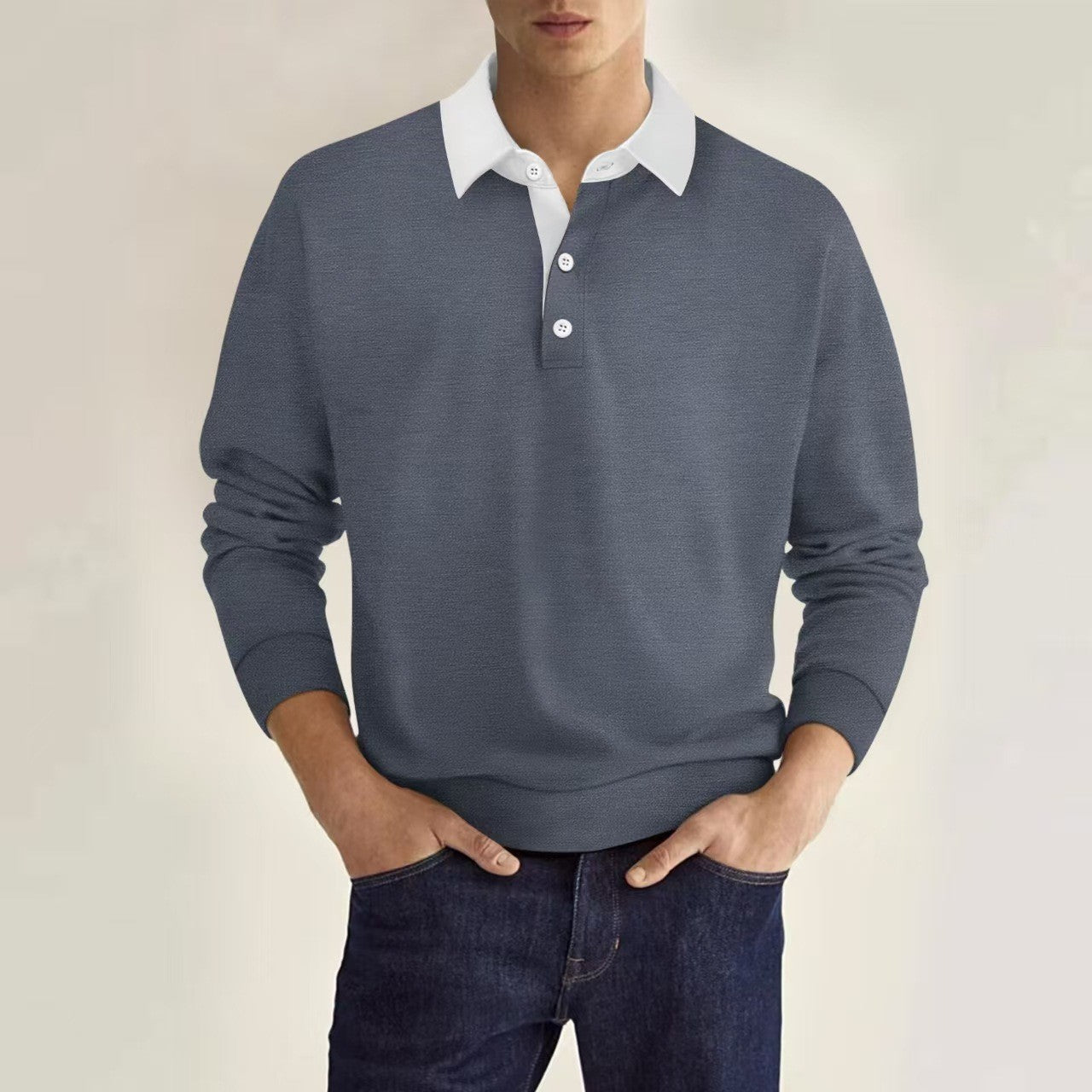 Top versátil de manga larga de color liso para hombre