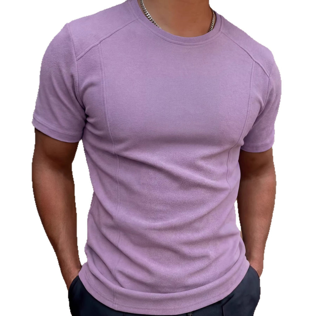 Solid-color Patchwork Sleeve Cuffs Short-sleeve Men's T-shirt Top