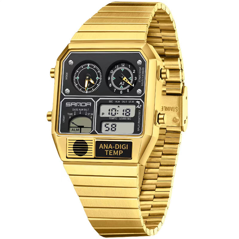 Reloj retro cuadrado multifuncional resistente al agua para hombre con medición de temperatura