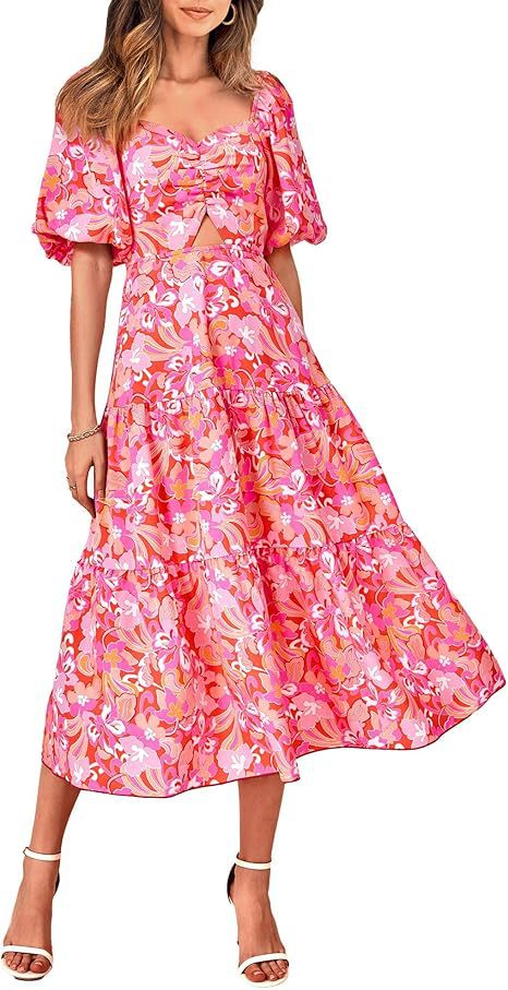 Floral Pleated Puff Sleeve Dress