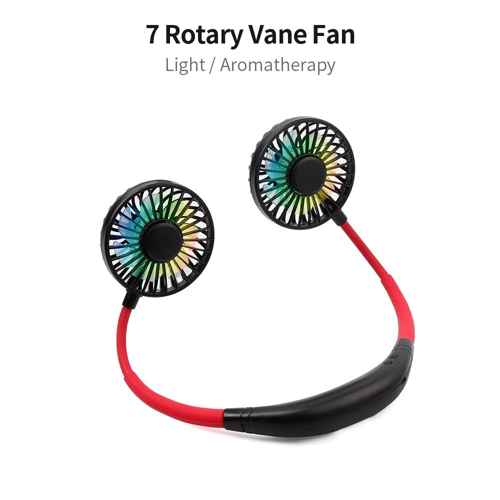 Mini ventilador portátil de cuello colgante, recargable por USB, doble ventilador, aire acondicionado, aroma colorido, ventilador eléctrico de escritorio para habitación