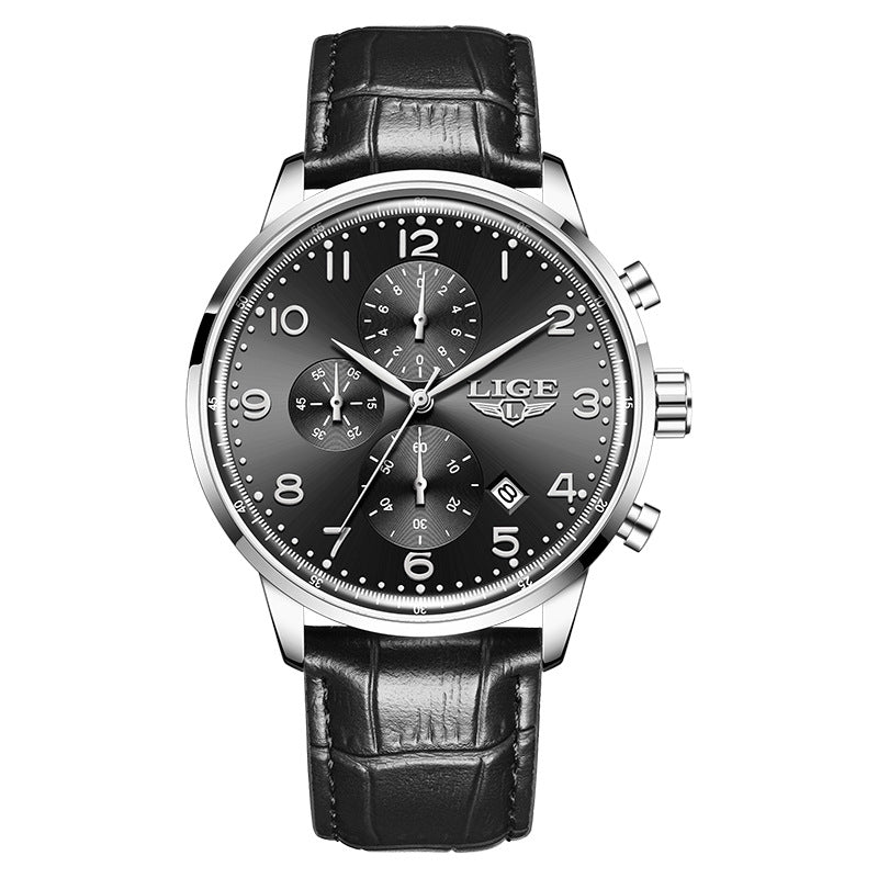 Reloj mecánico de negocios para hombre, multifuncional, con calendario y correa de cuero, resistente al agua