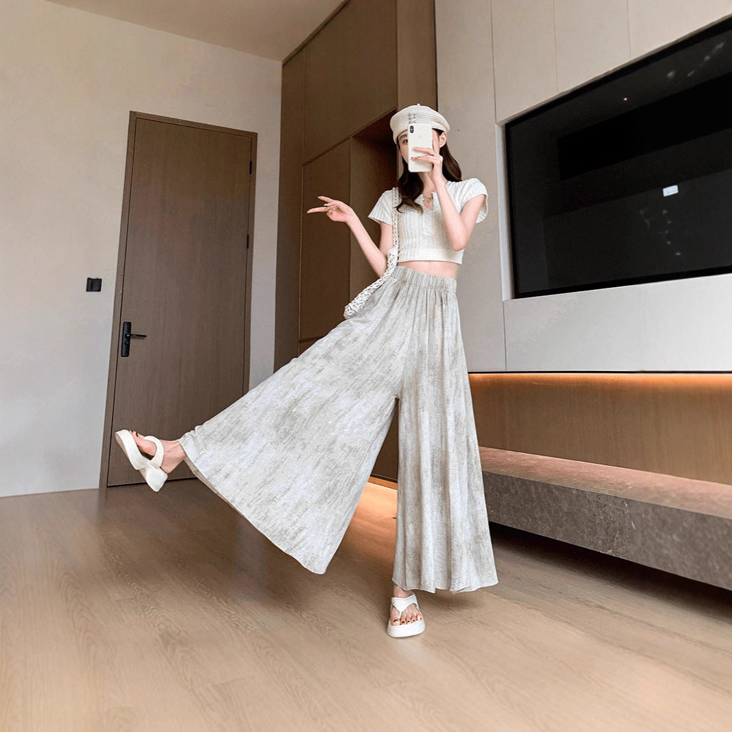Slimming Draping Tailored Culottes  Women's High Waist Wide Leg Relaxed Fit Trousers