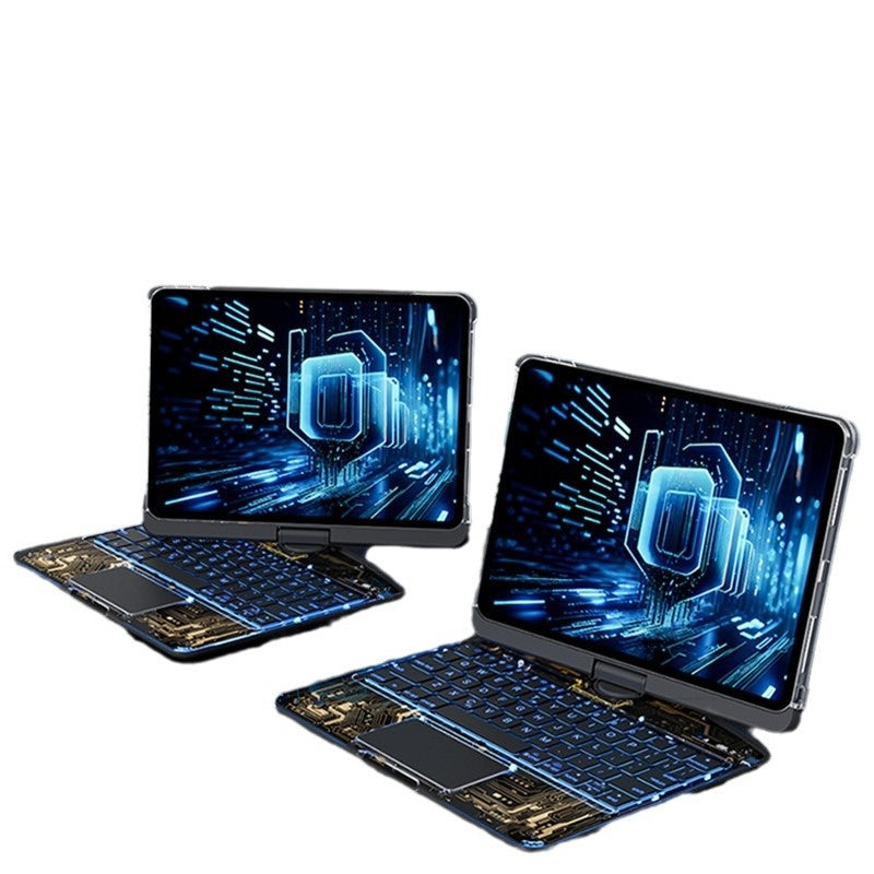 Funda transparente con teclado giratorio de 360 ​​grados para iPad, teclado inteligente con trackpad, compatible con Bluetooth y ranura para lápiz.