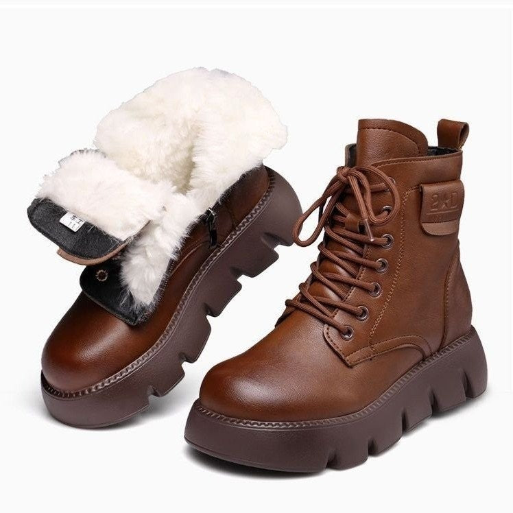 Botas de nieve de piel para mujer, de piel suave para invierno