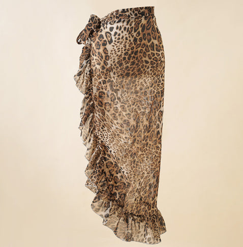 Falda de playa con estampado de leopardo para mujer