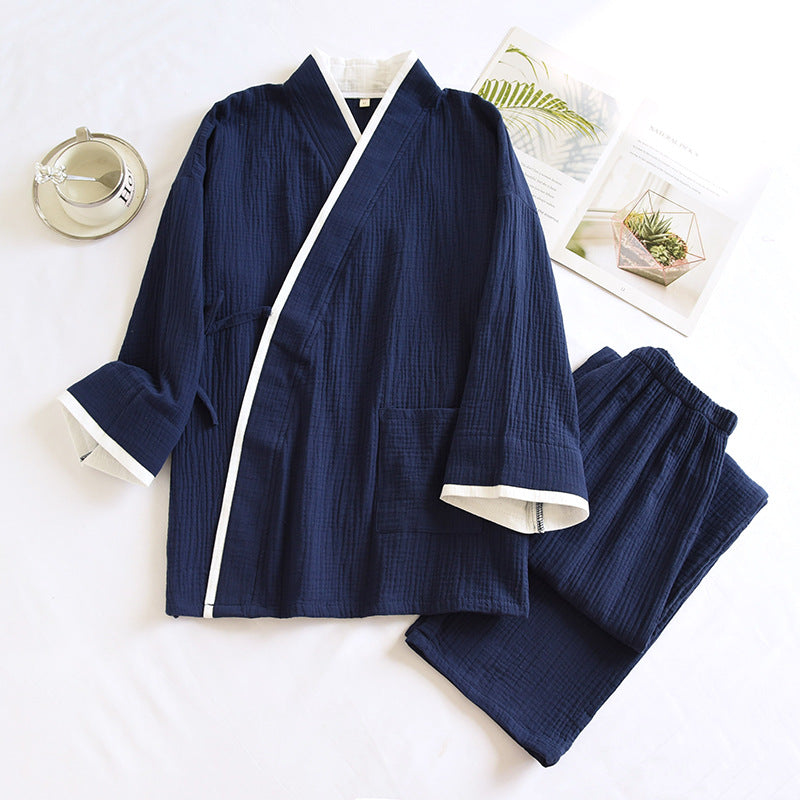 Conjunto de pijama de gasa de algodón puro estilo kimono Hanfu para hombre