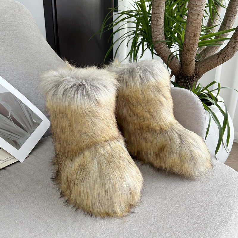 Botas de nieve de felpa de piel de mapache