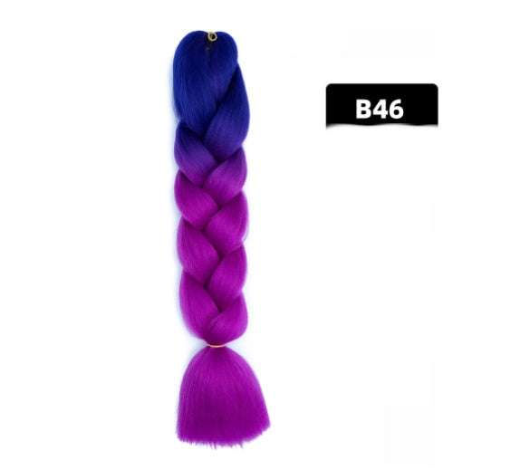 Peluca de seda africana de alta temperatura con fibra química y trenza grande en color degradado