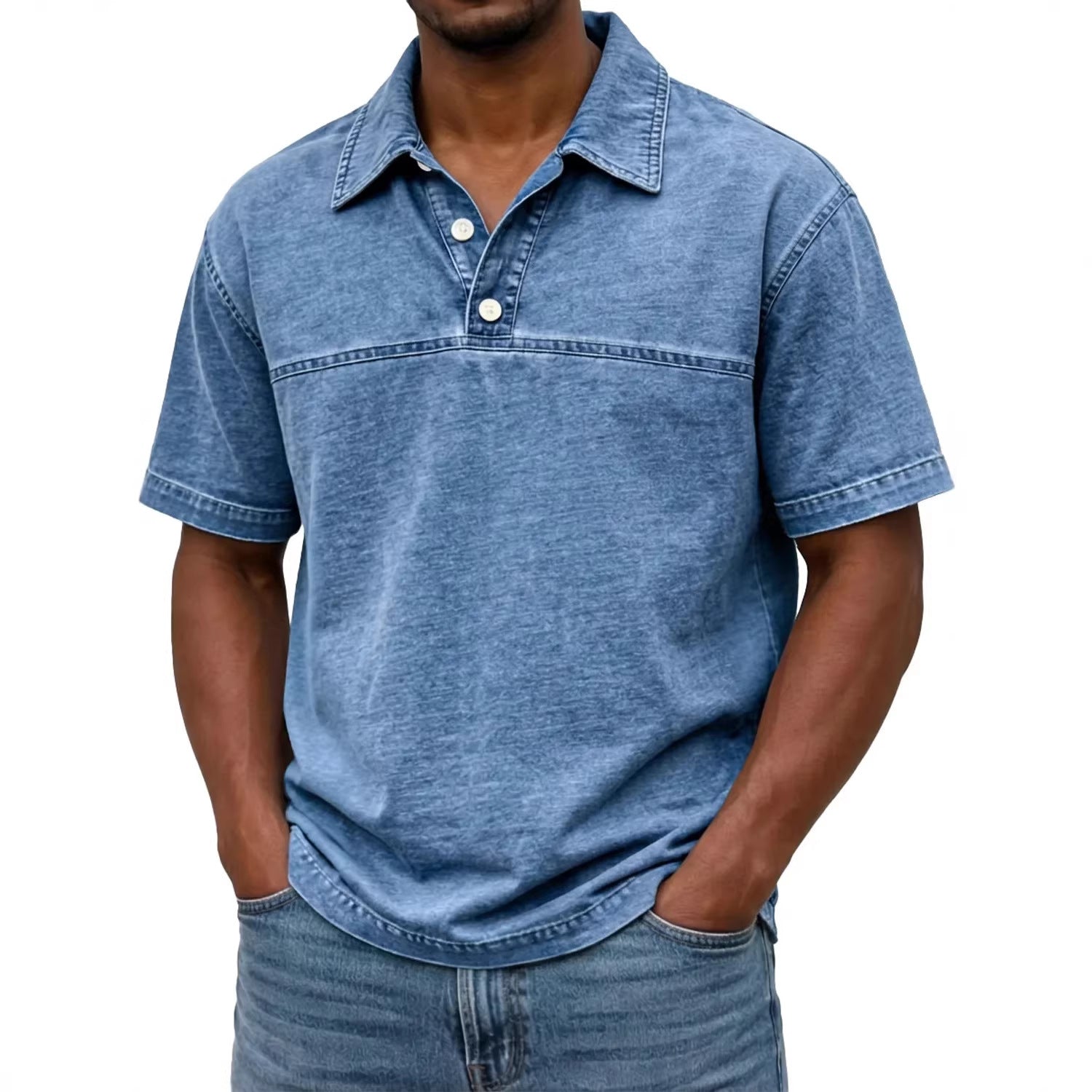 Polo vintage de manga corta con solapa y color liso para hombre