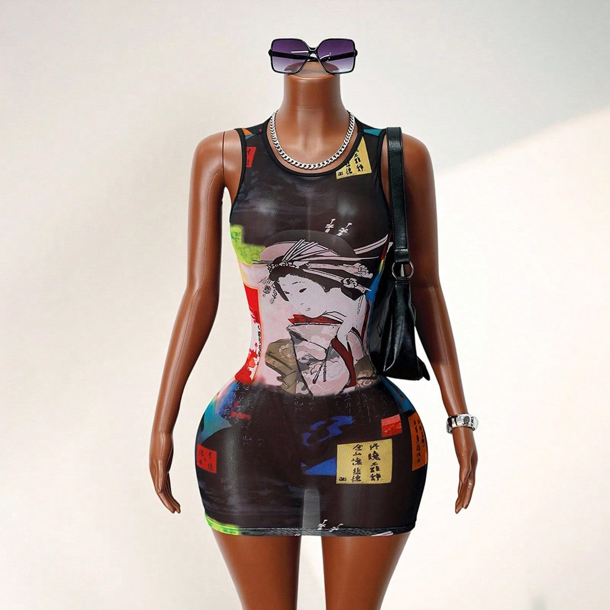 Vestido tipo camiseta sin mangas con cuello redondo, ligero y de malla transpirable