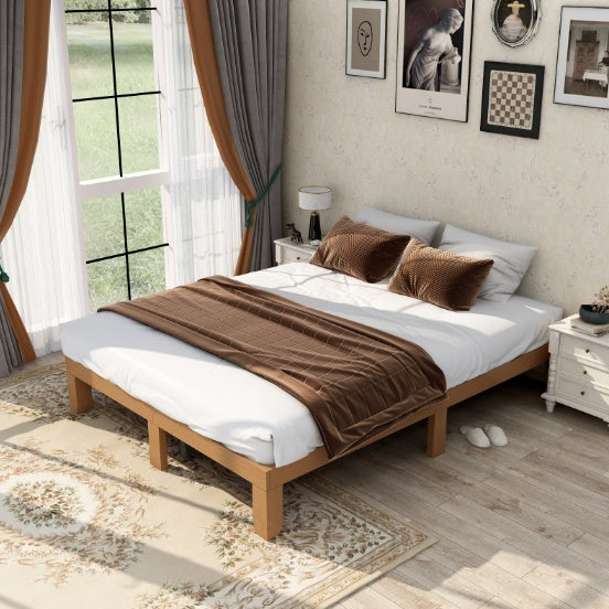 Marco de cama de madera tamaño Queen, sin somier, resistente soporte de listones de madera, fácil montaje.