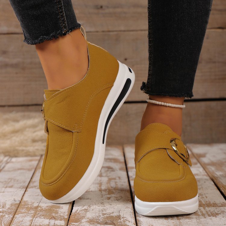 Zapatos casuales sin cordones para mujer de color liso con cordones delanteros