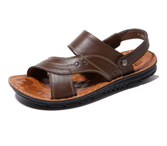 Sandalias de piel de vaca de primera capa para hombre, zapatos de playa, zapatillas antideslizantes