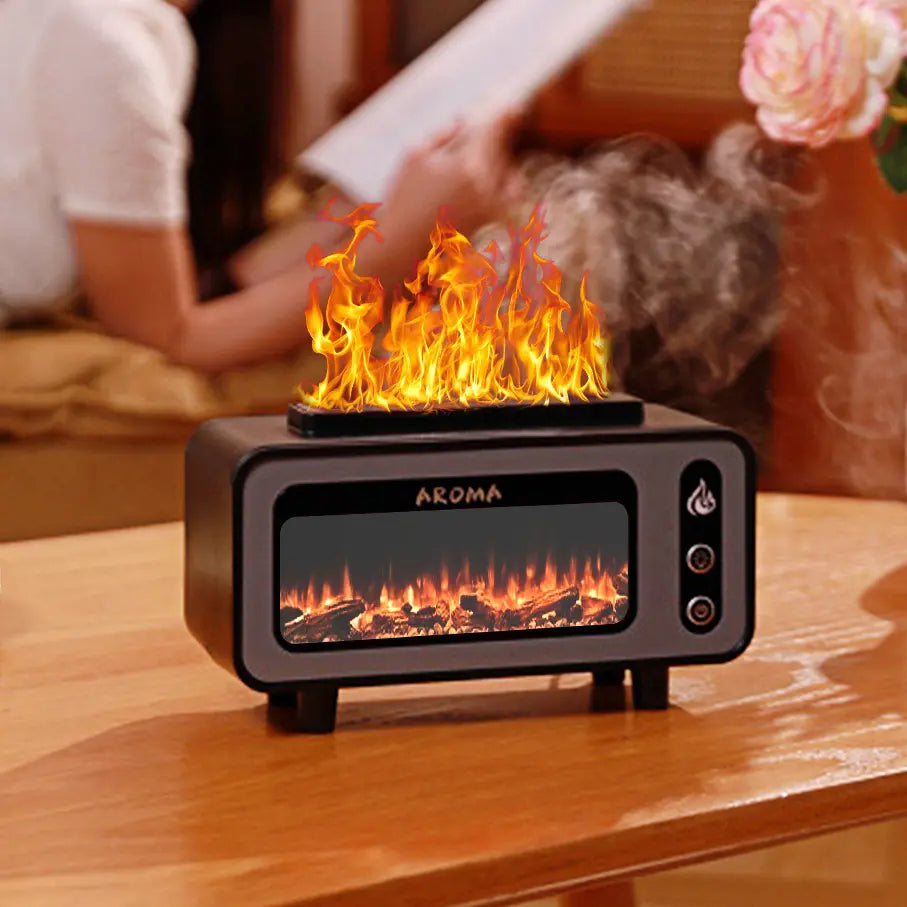 Humidificador ultrasónico de llama de 200 ml con diseño de chimenea 3D y difusor de aroma con luz colorida para dormitorio.