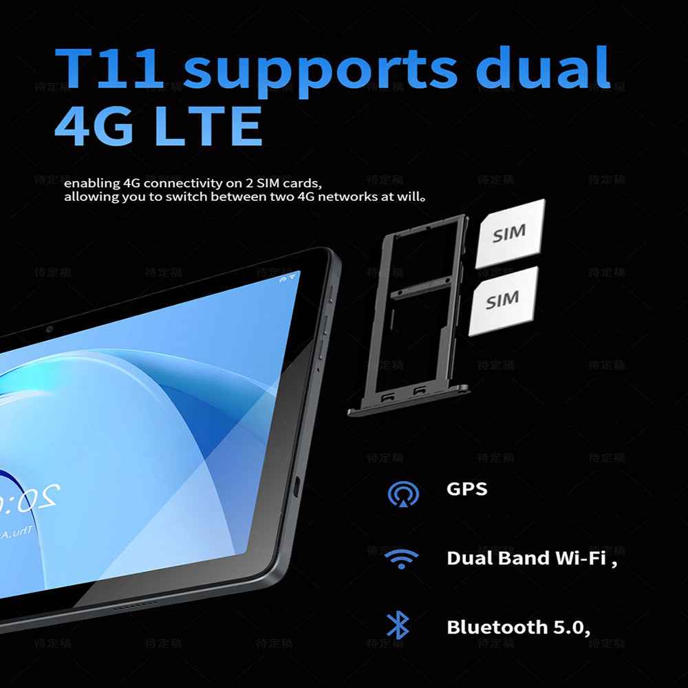 G tab T11 Android 14 Tablet 10.1 Inch 1280&800 IPS Screen Unisoc 8 Core Max 1.6GHz 8GB RAM 4GB&4GB Expansion128GB ROM 2.4&5GHz WiFi Bluetooth 5.0 6580mAh Battery 8MP&13MP Camera Dual 4G