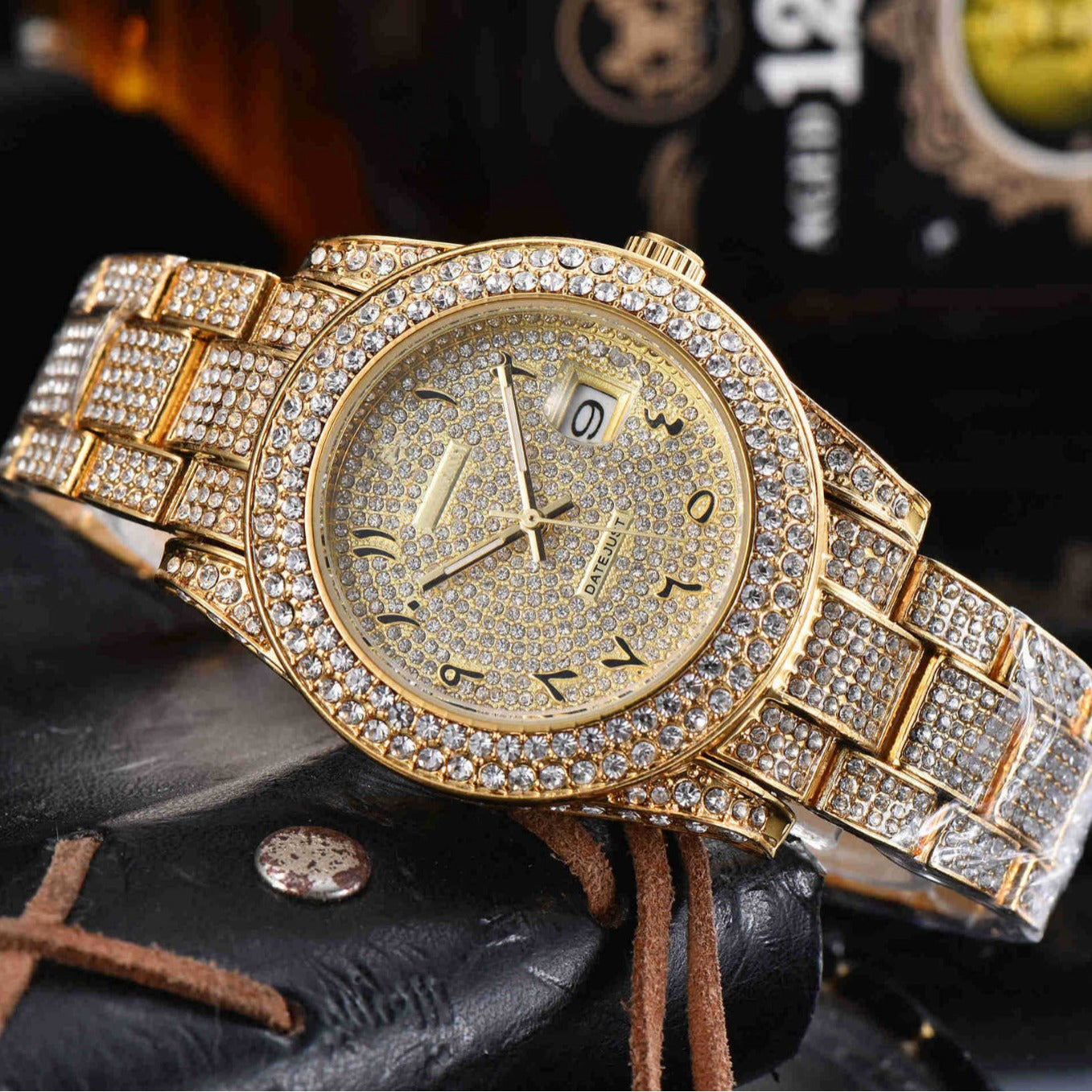 Reloj de cuarzo de acero inoxidable con diamantes para hombre