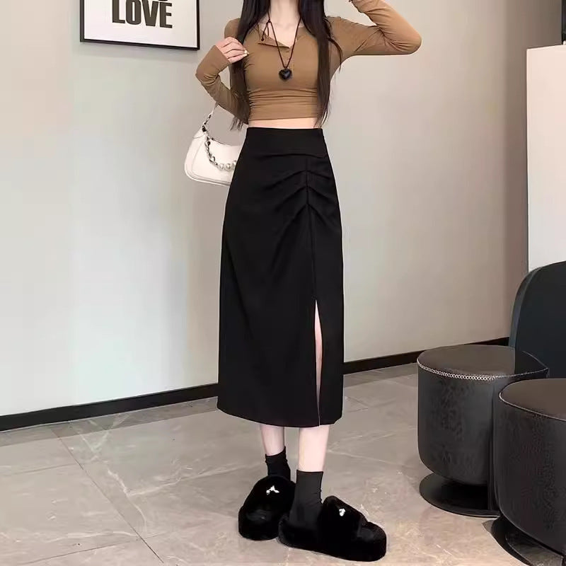 Falda adelgazante de cintura alta con abertura elegante para mujer