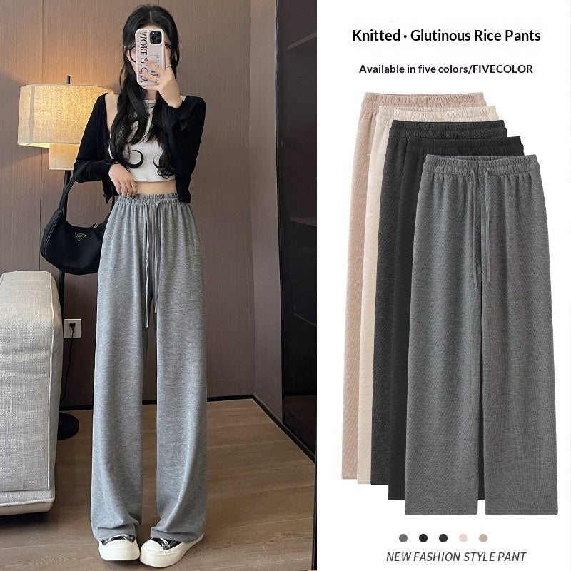 Pantalones de punto rectos de cintura alta y pierna ancha para mujer