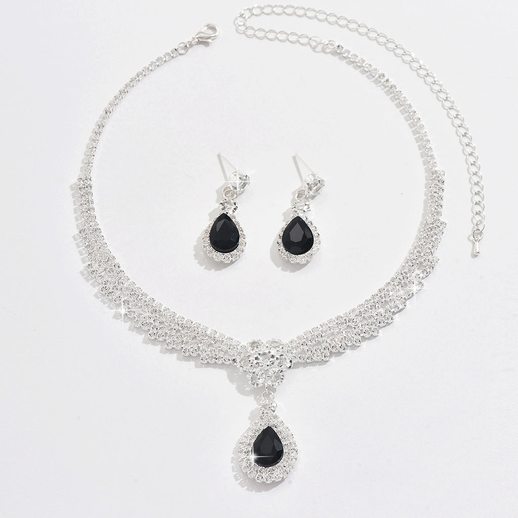 Stylish And Chic Diamond-studded Teardrop Flower Necklace And Earring Set