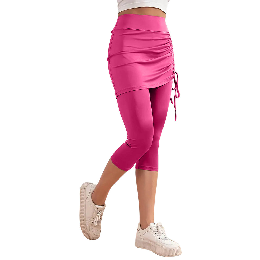 High-waisted Solid-color Slim-fit Ruched Capri Pants For Summer