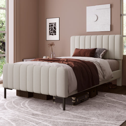 Linen Bed Frame With Slatted Frame