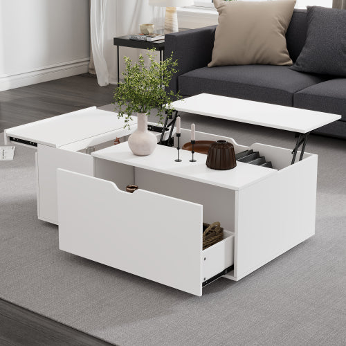 Mesa de centro elevable, mesa de centro con cajón, mesas de té de madera, mesas auxiliares para sofá, muebles de sala de estar, color blanco