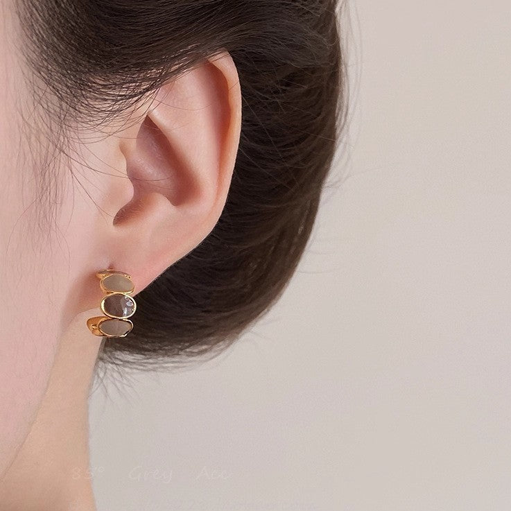 Maillard Coffee-Brown C-Shaped Irregular Dripped-Glaze Earrings