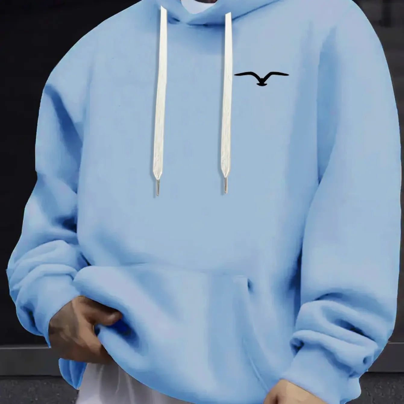 Mens Casual Bird-Print Long-Sleeve Hoodie
