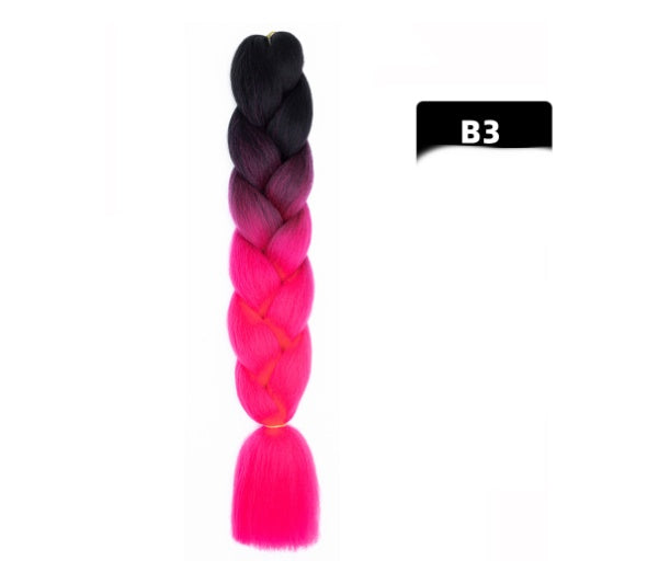 Peluca de seda africana de alta temperatura con fibra química y trenza grande en color degradado
