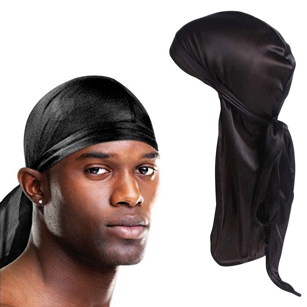 Gorro pirata elástico de cola larga de satén unisex y turbante hip hop para hombre y mujer, bandana elástica para disfraz y moda.