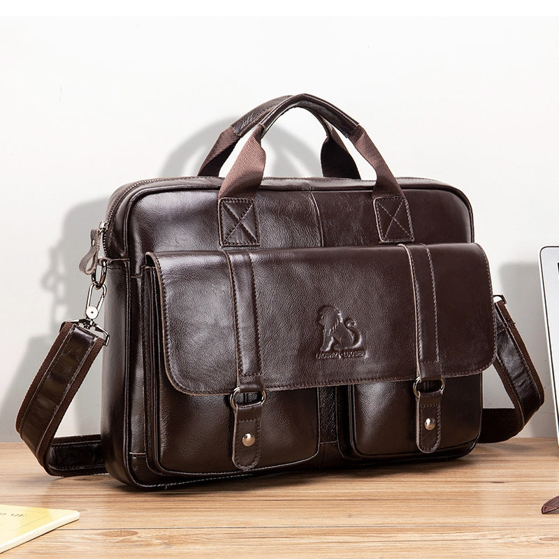 Maletín de piel de vaca para hombre, bolso de mano de gran capacidad para negocios