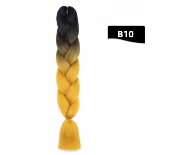 Peluca de seda africana de alta temperatura con fibra química y trenza grande en color degradado