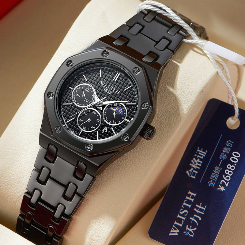 Reloj de mujer con correa de acero luminosa y calendario.