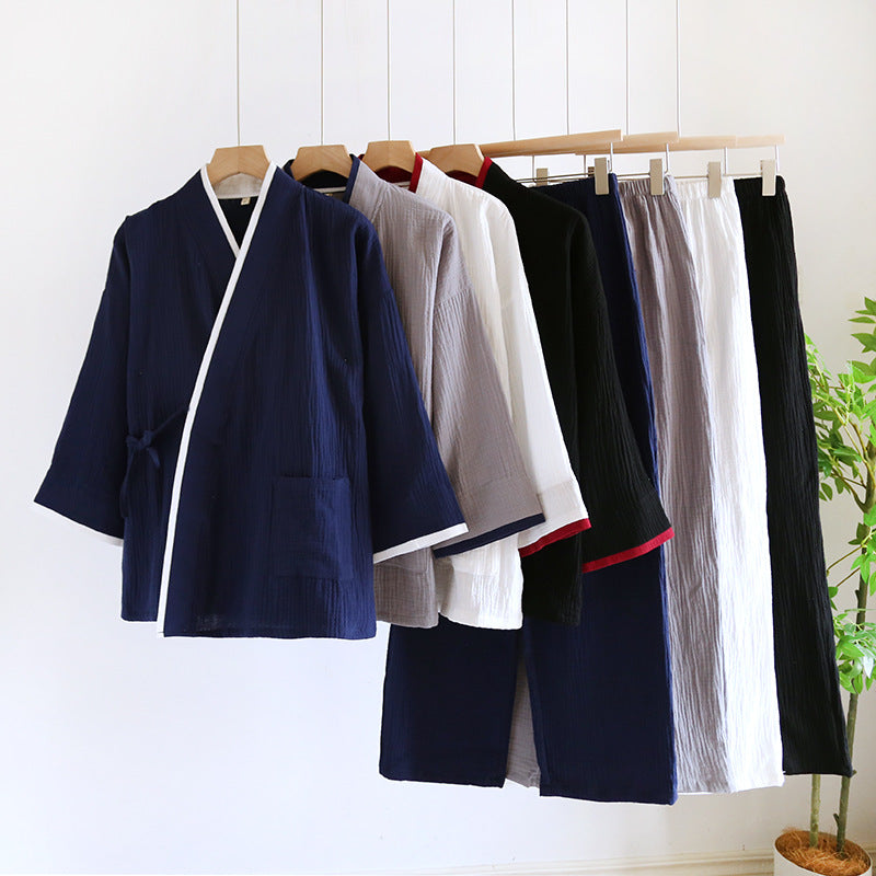 Conjunto de pijama de gasa de algodón puro estilo kimono Hanfu para hombre