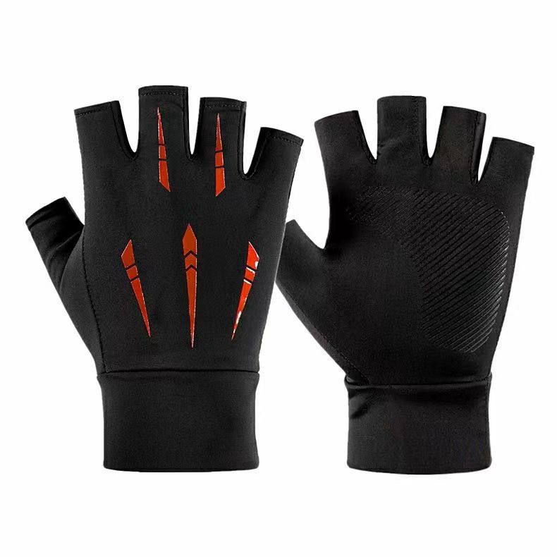 Guantes de medio dedo para deportes al aire libre de verano, hechos de seda de hielo con agarre antideslizante.