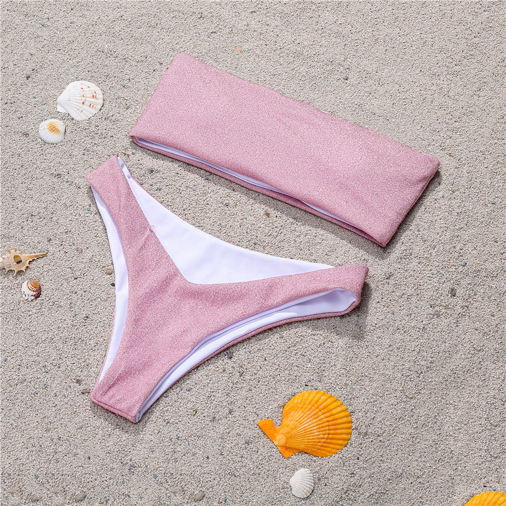 Tube Top Bandeau Bikini Set Women Strapless Two Piece Swimsuit Beach