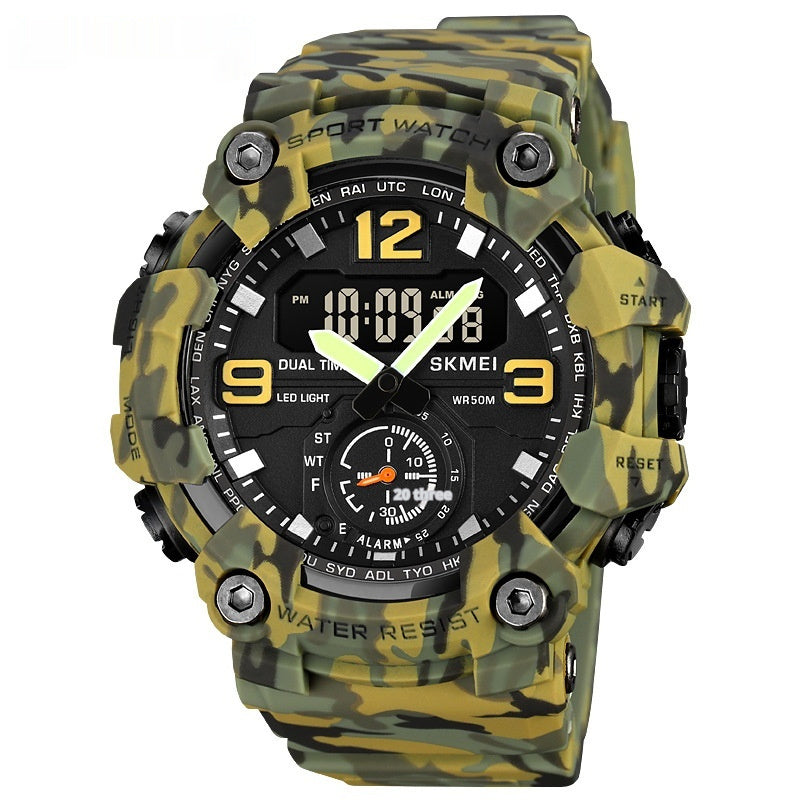 Reloj electrónico deportivo multifuncional de doble movimiento para hombre