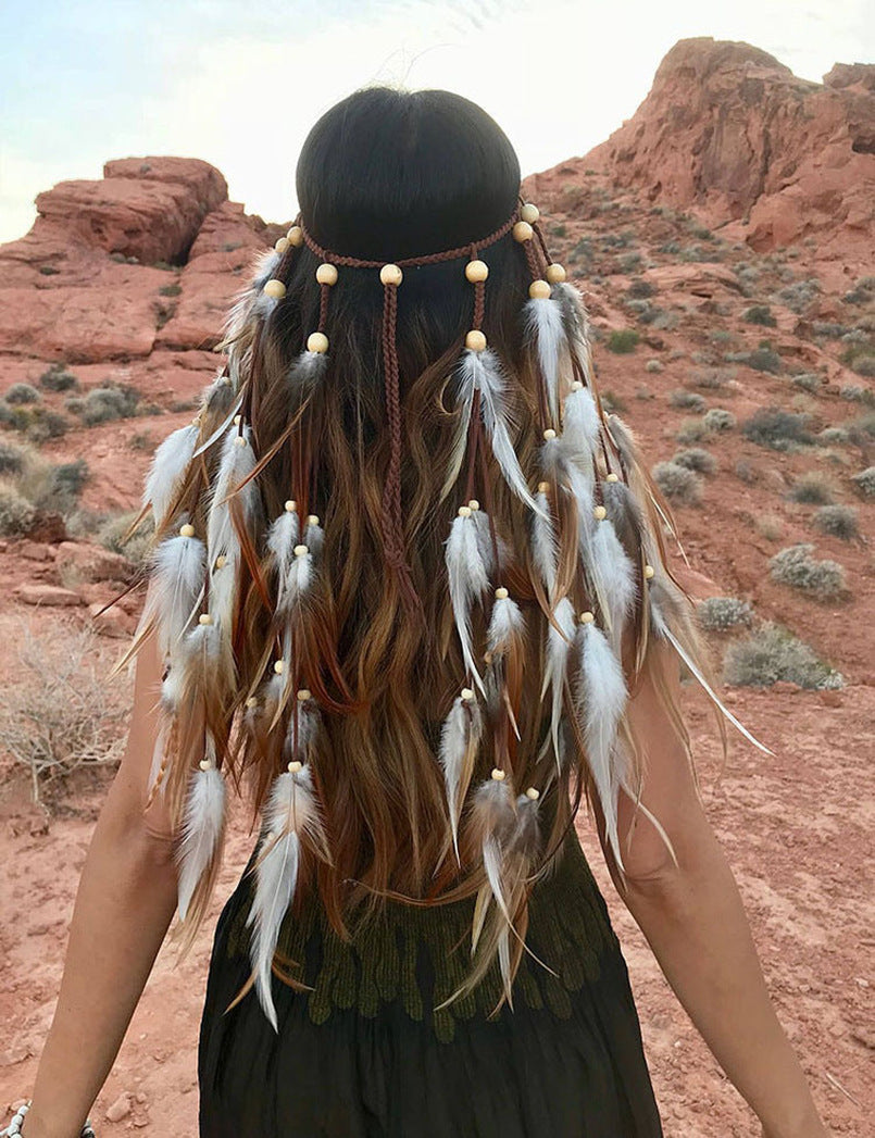 Diadema de plumas largas bohemia, accesorio para el cabello con plumas