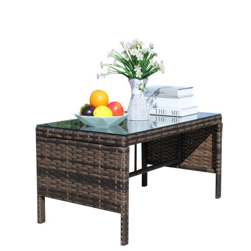 Muebles de exterior para patio, 1 mesa de centro con vidrio templado transparente
