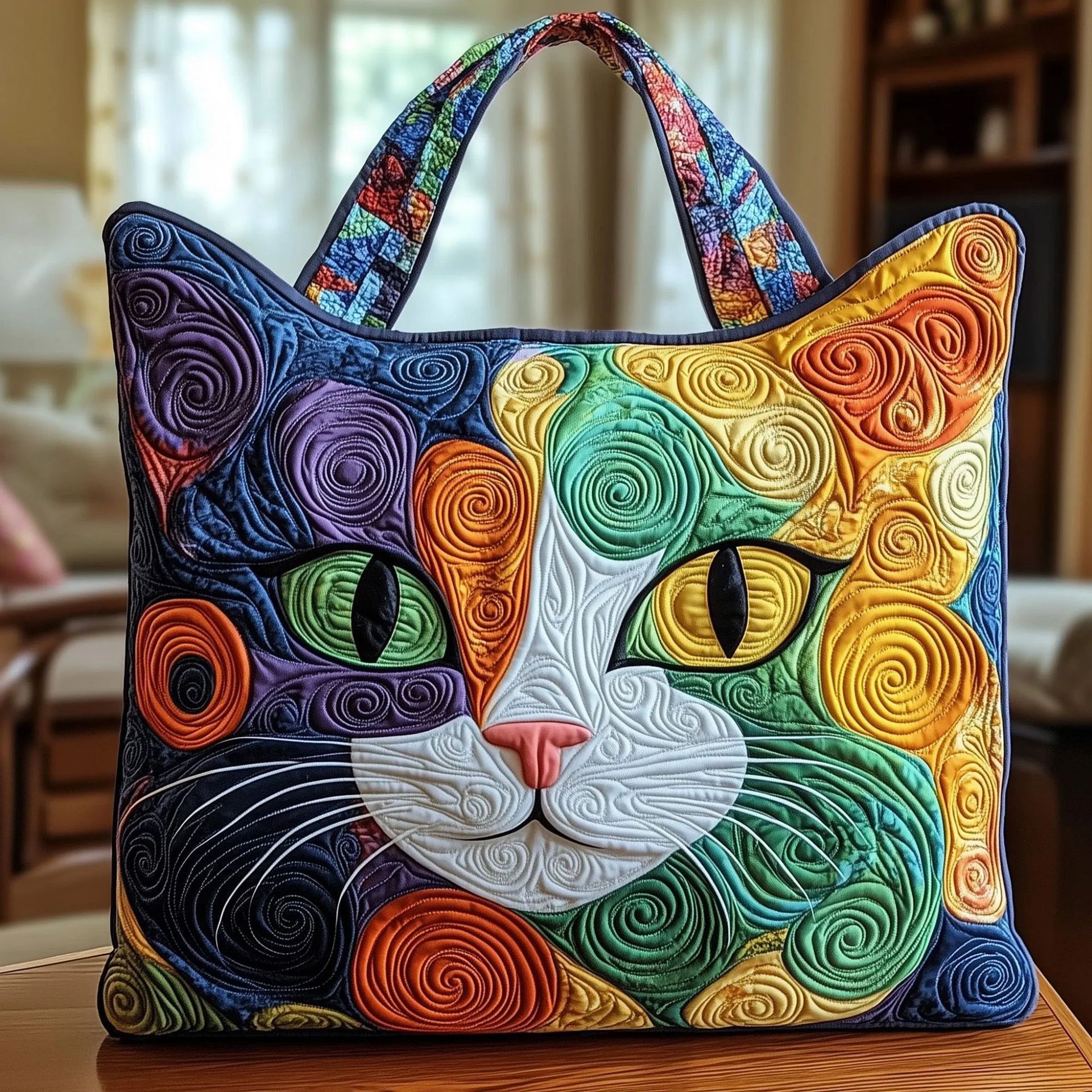 Bolso tote creativo de gran capacidad con impresión digital y bordado acolchado.